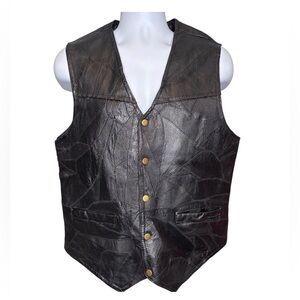 •GIOVANNI NAVARRE•NWT BLACK PATCHWORK 100%GENUINE LEATHER VNECK VEST SIZE MEDIUM